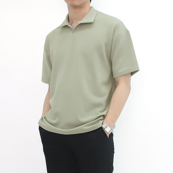 빌리버스 남자 반팔티 BTS070 오픈 카라 여름 반소매 티셔츠