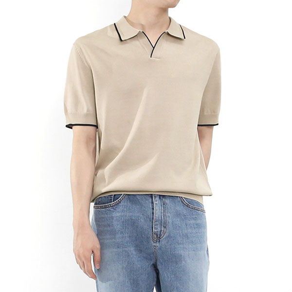 빌리버스 남성 반팔 배색 카라 니트 여름 티셔츠 BRE020